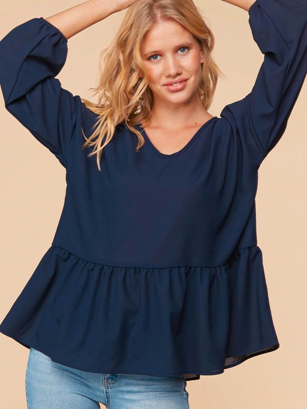 Haptics Navy Babydoll Peplum Blouse Top V-Neck Plus Size Oversized 1X NWOT